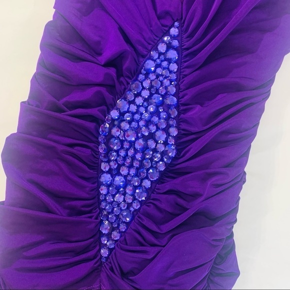 Flamingo Rouched plunging Halter Royal Purple Micro Mini Dress Small jeweled - Picture 3 of 6